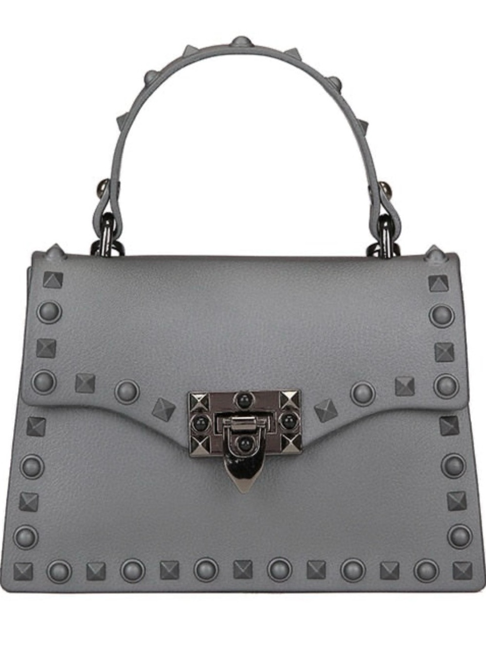 Gray/Silver Studded Handbag and Crossbody Bag with Gunmetal Hardware